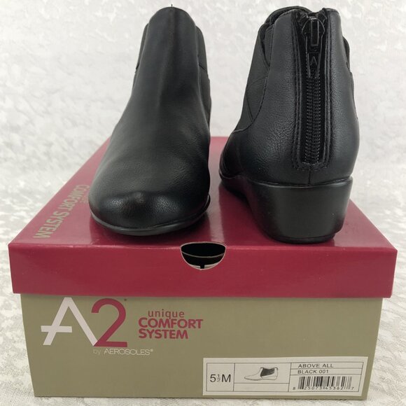 A2 By Aerosoles Black Wedge-Heel Ankle Boots with Zipper Back Size 5½M NIB - Picture 14 of 15